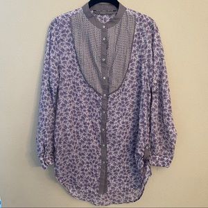 ZARA BASIC Purple Floral Pleated Bib Long Sleeve